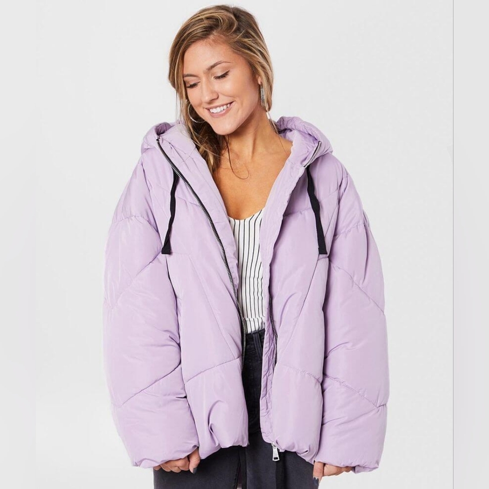 Free People Hailey Puffer Coat, Lilac Cloud, Size Medium